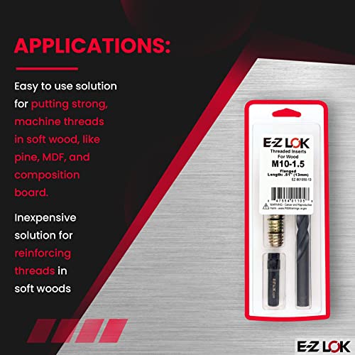 E-Z LOK-901050 Hex Threaded Insert Installation Kit for Soft Wood - Flanged - M10-1.5 x 13mm - size: M10-1.5 x 13mm, style: Flanged