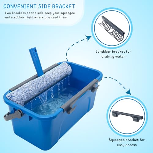 Window Cleaning Kit for Home and Commercial Use, 6 Ft Long Handle Professional Glasses Cleaner Squeegee with 3 Gallon Bucket and Spray Bottle and Scrubber, Car Windshield Washing Tool
