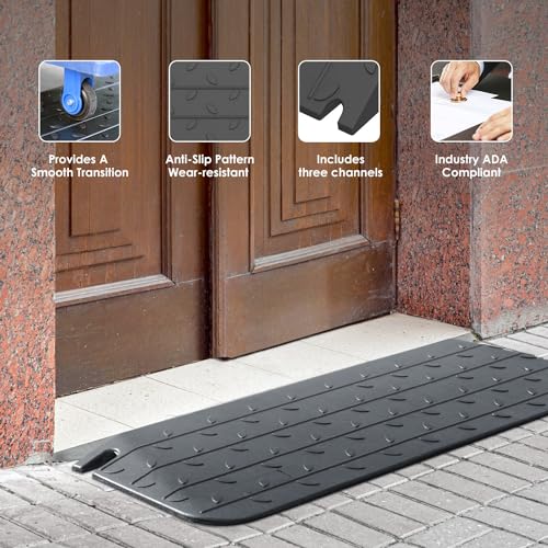 1" - 4" Rise Height Heavy-Duty Rubber Threshold Ramps, Cuttable Entrance Doorway Ramp, Non-Slip Curb Ramps, Loading Ramps for Wheelchair Scooter Car Outdoor Indoor (2.5" Rise) - size: 2.5" Rise