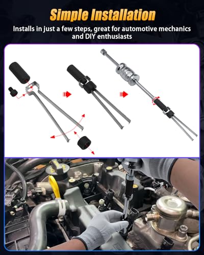 Fuel Injector Removal Tool Kit Compatible with Ford Volvo 1.0L 1.6L 2.0L 2.3L 2.7L 3.5L Engines, Fuel Injector Remover Slide Hammer Puller Set Replaces 9997410 310-206
