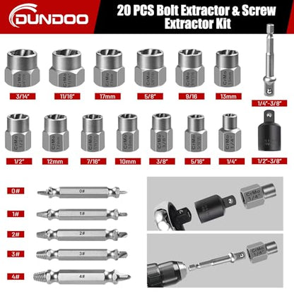20PCS Bolt Extractor Set, Easy Out Screw Extractor Kit, 3/8" Drive Impact Stripped Bolt Remover Extractor Socket Set Tool for Removing Stripped, Broken Rusted Bolts Screws - size: 20pcs