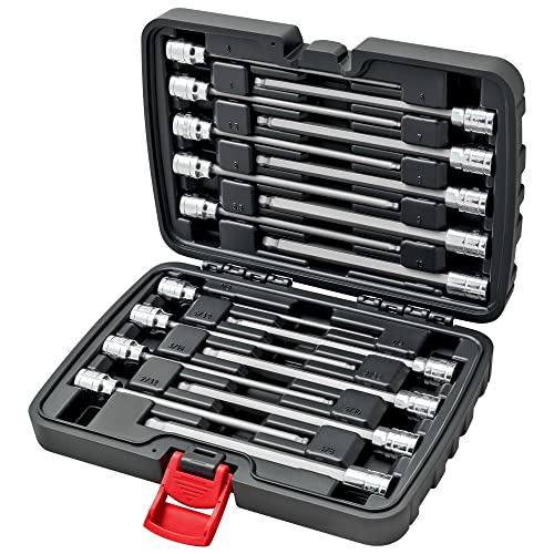 CARBYNE 18-Piece Extra Long Ball End Hex (Allen) Bit Socket Set, Metric and SAE, S2 Steel Bits, 3/8 in. Drive, 6.1 in. Overall Length, Zinc Phosphate Finish, Durable Storage Case - size: Ball-End