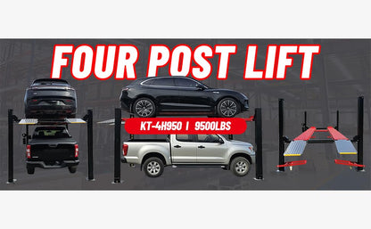 KT-4H950 3.0 HP Heavy Duty with Oil Tray, Jack Tray 84.5'' lifting Height 4 Post Car Lift Auto Parking Lift Aluminous Ramp with Casters