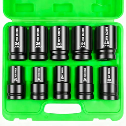 10 Pieces 1-Inch Drive Deep Impact Socket Set, 24mm, 27mm, 30mm, 32mm, 33mm, 34mm, 36mm, 38mm, 41mm,46mm CR-MO, Metric, 6-Point, Heavy Duty Wheel Impact Socket Set - color: 10pcs 1" Metric 27mm-41mm