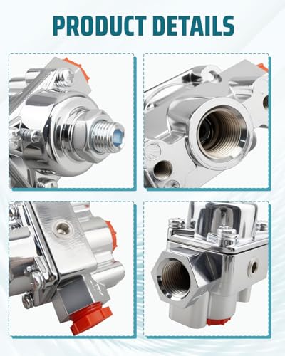 Fuel Pressure Regulator Kit 12-804 Carburetor Fuel Valve Gauge Fit for Holley Edelbrock Carburetors, 1-4 PSI Aluminum Alloy 3/8In NPT Port (1-In, 2-Out)