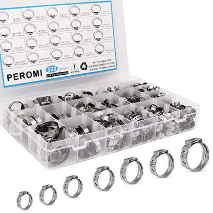 520 Pcs PEX Cinch clamps Ring, 20 Sizes 1/4-1 Inch Stainless Steel Single Ear Stepless Hose Clamps Assortment Kit for Water Pipe, Plumbing and Automotive Use - size: 20 Sizes (6-28.6 mm) without Pincer