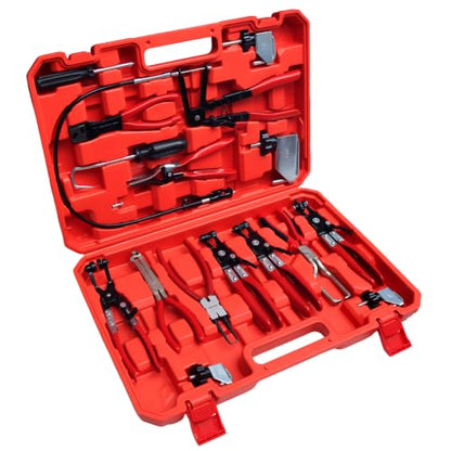 WISEUP 17pcs Hose Clamp Pliers Set, Hose Clamp Removal Tool with Electrical Disconnect Pliers & Long Reach Wire Spring Plier Set for Automotive Fuel, Oil, Coolant, Radiator Hoses