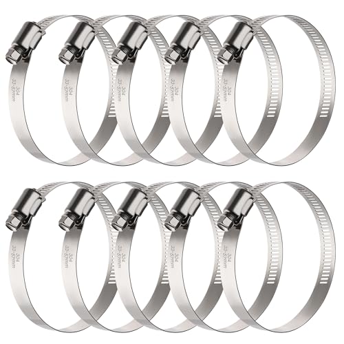 OURU 10PCS Hose Clamps Stainless Steel Adjustable 1-5/16"–2-1/4"(33-57mm) Worm Gear Hose Clamp, Heavy Duty Metal Small Hose Clamps for Automotive, Pipe, Radiator Plumbing, Fuel Line - size: 1-5/16"-2-1/4"(33-57mm)
