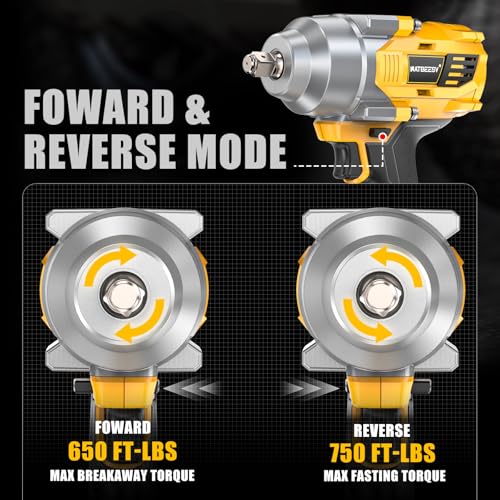 NATBEESY Impact Wrench Compatible with DeWalt 20V Battery: 1/2 Inch Hog Ring Impact Driver - 1000N.m(750ft-lbs) Cordless Impact Gun - Brushless Motor with LED Light And Blet Clip - Tool Only - style: 1000N.M
