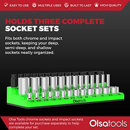 Magnetic Socket Organizer - 3 Rows, 1/4" Drive, SAE - color: Green, size: 1/4-Inch Drive, SAE