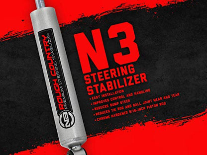 Rough Country N3 Steering Stabilizer for Jeep TJ, YJ, XJ, ZJ & GM - 8731730 & Drop Pitman Arm for 87-06 Jeep Wrangler | 84-01 Cherokee XJ - 6605