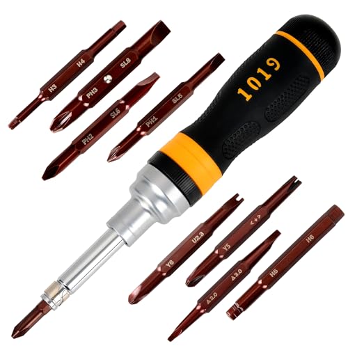 19-in-1 Ratcheting Multi-Bit Screwdriver Set Magnetic Tip YELLOW | Double-End Bits Storage, All-in-One Screwdriver Kit for Home Repair, DIY, Electronics & Automotive - color: Yellow