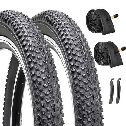 Hycline 2-Pack Mountain Bike Tires Set: 20/24/26/27.5-inch Folding Replacement High-Performance Wear-Resistant Bicycle Tires and Pair Inner Tubes with Tire Levers for MTB Off-Road Bike - color: 20x2.125-30TPI