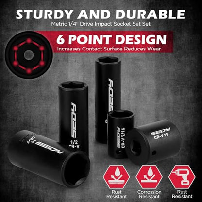 63-Piece Metric 1/4" Drive Socket Set & Nut Driver Set, Impact Standard & Deep Socket Set (4-15mm), 1/4" Hex Shank 6" Magnetic Nut Drivers, Extension Bar, Quick-Release Ratchet handle, Universal Joint - style: 63-PC: Master Set With Ratchet & Case