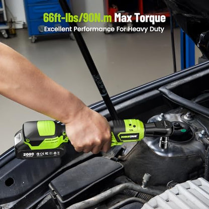 Robustrue 1/2" Electric Ratchet Wrench: 66Ft-lbs/400 RPM Variable Speed Cordless Power Ratchet Kit with 2x2000mAh Li-Ion Batteries, 8 Sockets, 1/4" and 3/8" Adapters, 3" Extension Bar for Auto Repair | 400 RPM brushless motor, 8 sockets, 1/4 and 3/8 adapt