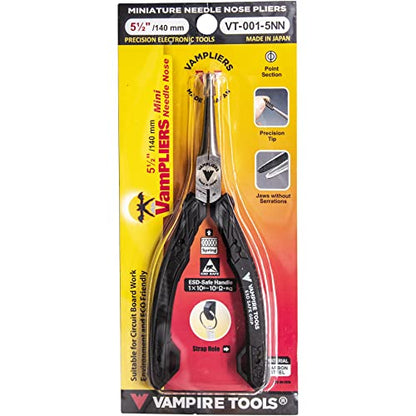 VAMPLIERS 5.5" Mini Precision Needle Nose Pliers, ESD Safe, Made in Japan | Non-Serrated Precision Tip, High Carbon Steel, ESD Safe Ergonomic Handles, For SMD, PCB, Circuit Boards, and Electronics Work - style: 5.5" Needle Nose Pliers