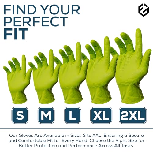 First Glove Heavy Duty Diamond Textured 8 Mil Thick Green Nitrile Gloves - Industrial Nitrile Gloves - Latex-Free - size: XX-Large