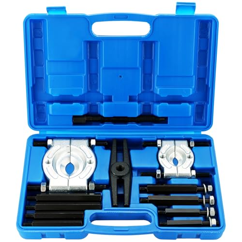 12-Piece Bearing Separator and Puller Set 5 Ton Capacity | Heavy Duty Bearing Splitter Puller Kit with 2" and 3" Jaws, Bearing Puller Set with Pinion Wheel and Hub Axle Removal Tool - color: Blue