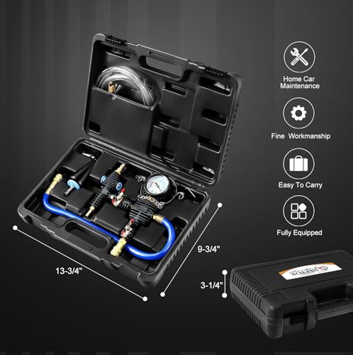 JIFETOR Radiator Coolant Refill Cooling System Vacuum Purge Tool Kit Black | Universal Automotive Water Tank Pneumatic Vacuum Antifreeze Change Filler Set Tapered Adapter Case Hose for Car Van SUV Truck - color: Black Case