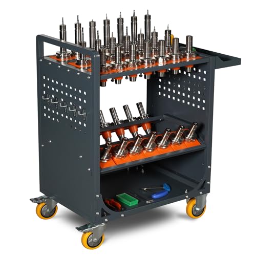 Grey Classic 40 Taper CNC Tool Holder Transfer Cart, 35 Capacity CAT/BT40 Service Carts with Wheels Heavy Duty, Multi-Function Workshop CNC Tool Trolley - size: CAT/BT40-35CAP