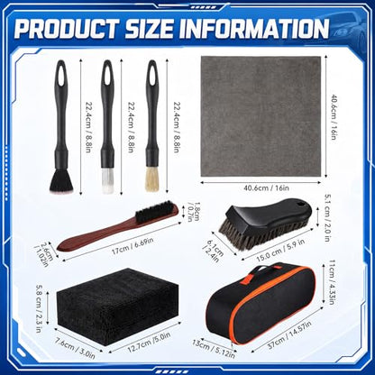 12PCS Car Cleaning Kit, Leather Brush Car Detailing Interior Set, Horsehair Seat Brushes, Auto Detail Brush, Microfiber Towels, Applicator Pads & Storage Bag, Automotive Supplies