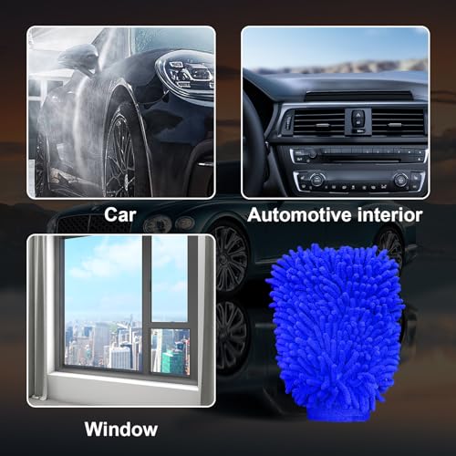 Ziciner Premium Microfiber Wash Mitt, Soft Scratch-Free Double-Sided Chenille Washing Gloves Perfect for Car Washing and Detailing (Blue, Large) - color: Blue