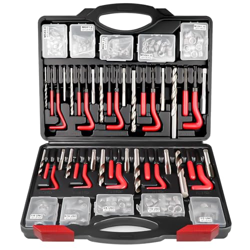 261Pcs Helicoil Thread Repair Kit, Metric & SAE Rethreading Tool | Multi-Size Kit with HSS Drill Bits Inserts Taps Break Off Tools for Automotive Engine, Spark Plug, Stud Bolt Repair