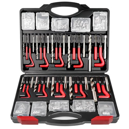 261Pcs Helicoil Thread Repair Kit, Metric & SAE Rethreading Tool | Multi-Size Kit with HSS Drill Bits Inserts Taps Break Off Tools for Automotive Engine, Spark Plug, Stud Bolt Repair
