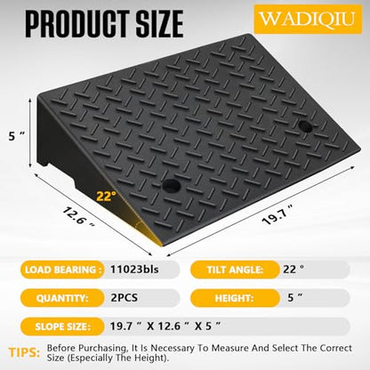 Rubber Curb Ramp,2 Pack,5" Rise Height,for Cars, wheelchairs. | 11023lbs,with fixing bolts, Smooth transition fits vehicles & wheelchairs, lawn mowers,for driveways and sidewalks,shed. - size: 5" H