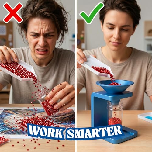 Diamond Painting Funnel Kit with Stand – No-Spill Drill Funnel for Diamond Art Accessories – Bead Organizer Tool for Easy Pouring & Storage – Compact, Stable & Mess-Free Design
