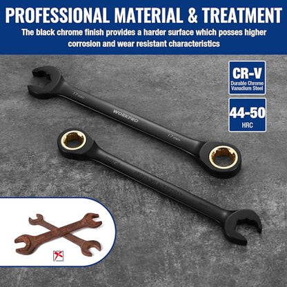 WORKPRO Upgraded 8-piece Anti-Slip Ratcheting Combination Wrench Set with Quick-Slide Open End, 72-Teeth, Cr-V Constructed, Black Metric Wrenches Set with Roll Up Pouch, 8mm-17mm - style: Metric + Quick Release