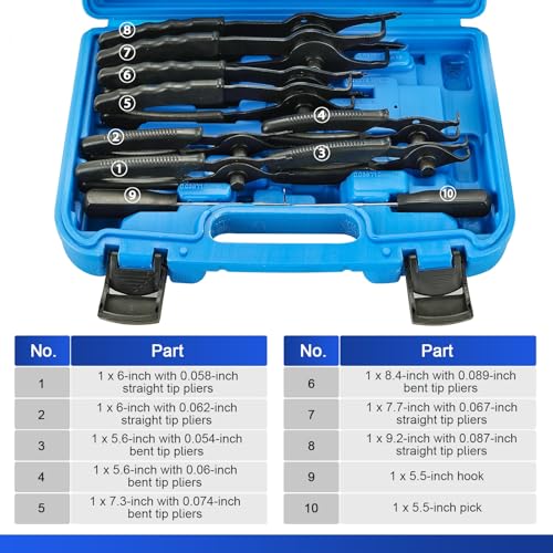 DASBET Snap Ring Plier Set 11PCS Straight & Bent Retaining Ring Pliers | w/Hook & Pick Heavy Duty Internal External Pliers .038in-.09in Circlip Combination Retaining Clip for Car Trunk Motorcycle - color: Blue