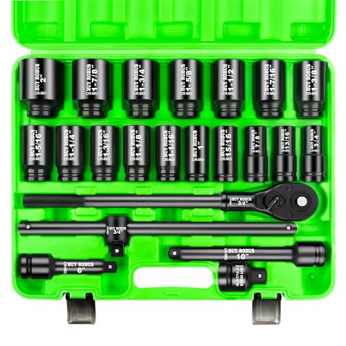 22 PCS 3/4" Impact Socket Set, Drive Deep 6 Point Socket Set, Including Long Sockets, 3/4" Impact Extension Bar and Drill Socket Adapter, Cr-MO - color: 22pcs 3/4" Sae