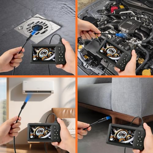 Endoscope Camera with Light,Borescope Camera with 4.3" IPS Screen1080P HD with 8 LED Lights,16.5FT Semi-Rigid Cord Bore Scope,IP67 Waterproof Sewer Borescope (16.5FT Dual Lens Black) - size: 16.5FT Dual lens Black