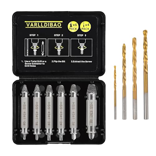 10 PCS Damaged Screw Extractor Set,6 PCS Screw Extractor Remover Kit and 4 PCS Left-Hand Twist Drill Bit Kit for Stripped Screws & Drill Bit