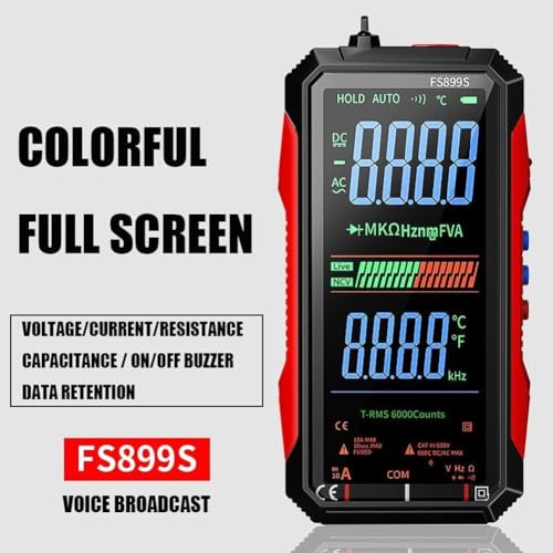 FS899S Smart Digital Multimeter,USB-C Rechargeable 6000 Counts RMS Tester | HD Color Screen Voltmeter with Voice Broadcast, NCV & Live Wire Detector for Automotive, Home & Industrial Repair