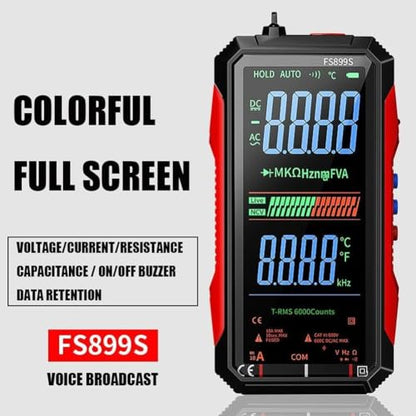 FS899S Smart Digital Multimeter,USB-C Rechargeable 6000 Counts RMS Tester | HD Color Screen Voltmeter with Voice Broadcast, NCV & Live Wire Detector for Automotive, Home & Industrial Repair