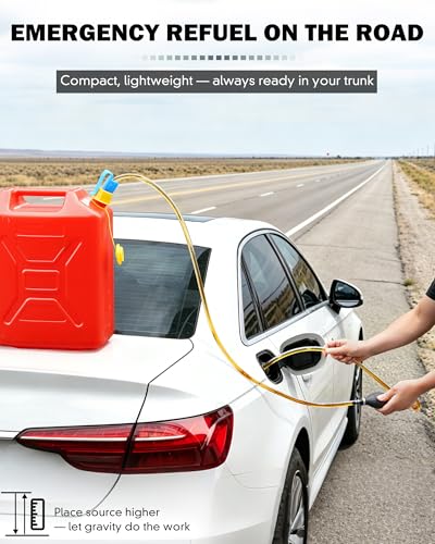 Gas Siphon Hose Pump, Manual Fuel Transfer Pump for Gasoline, Diesel, Water | Fast Flow Hand Syphon Pump w/ Thickened Hose, Portable Fluid Transfer Pump for Gas Can, Lawn Equipment, Emergency Refueling