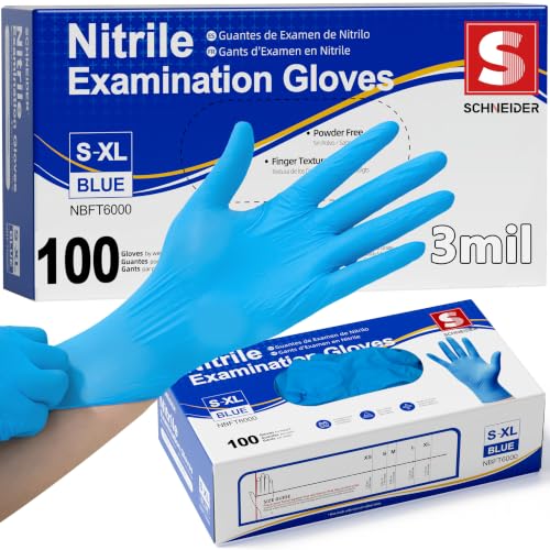 Schneider Medical Nitrile Exam Gloves, Powder-Free, Latex-Free, Disposable Gloves for Medical Use, Cleaning and Food Prep - size: Large