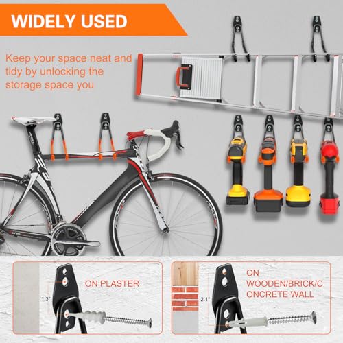 HUPBIPY 12 Pack Garage Hooks Heavy Duty, Wall Mount Ladder Hooks | Storage Organizer With a non-slip coating for Hanging Bicycles Garden Tools Ladders Hoses Ropes and Loose Items(Black) - color: 12 Pack Black