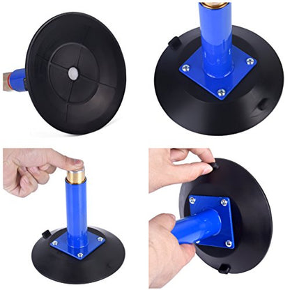 IMT 6" Vacuum Suction Cup Glass Lifter 2 Pack, Heavy Duty Vertical Hand-held Cups for Flat to Curved Surfaces, Metal Handle and Brass Pump, with Protective Cover - color: Blue