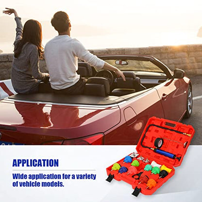 Yonligonju 18pack Universal Radiator Pressure Leak Tester Kit, Automotive coolant Pressure Tester kit for Motorcycle Car Truck (Red) - color: Red 18pc