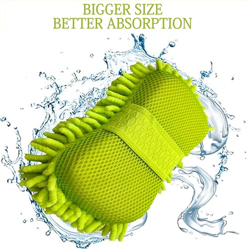 Scratch Free Chenille Microfiber Wash Mitt Car Wash Sponge for SUVs Boats - color: 2 Pack Green