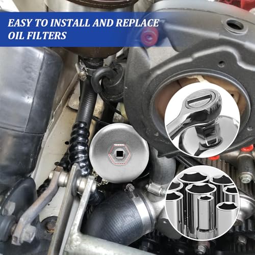 86.6 mm 16 Flutes Oil Filter Wrench, Oil System Tools, Oil Filter Wrench Removal tool, Car Oil Filter Socket Car Accessories Compatible with Volvo Engines Cartridge Oil Filter Housing Caps