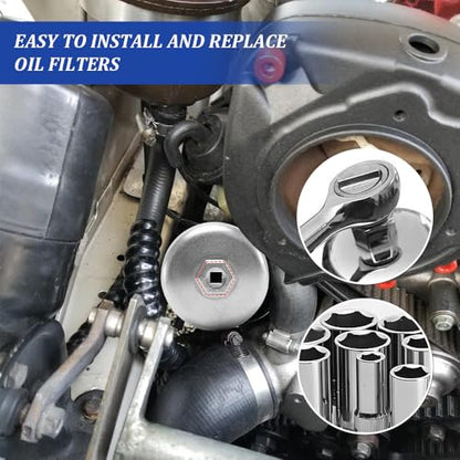 86.6 mm 16 Flutes Oil Filter Wrench, Oil System Tools, Oil Filter Wrench Removal tool, Car Oil Filter Socket Car Accessories Compatible with Volvo Engines Cartridge Oil Filter Housing Caps