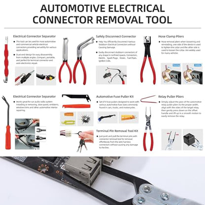 Dntorx 12 Pcs Electrical Disconnect Pliers for Cars, Carbon Steel Electrical Connector Removal Tool Automotive Electrical Plug Connector Disconnect Tool Hose Clamp Plier for Push Tab Style Plugs
