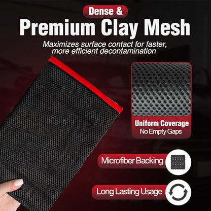 Premium Clay Mitt for Car Detailing (2 Pack) – Medium & Mesh Grade Synthetic Clay Mitt Gloves, Clay Bar & Clay Towel Alternative for Paint Decontamination on Cars, Glass, Wheels & PPF