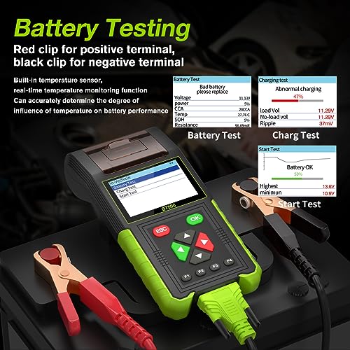 Automotive Battery Tester with Printer, 12V 24V Car Battery Load Tester and Alternator Tester, 20-2000 CCA Battery Capacity Tester, Relay Tester, Leakage Test for Heavy Duty Truck, BT500 - style: BT500