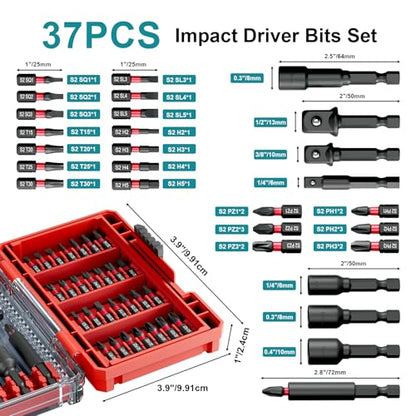 36Pcs Impact Driver Bits Set with a Storage Case | 28 Magnetic Screwdriver Bits, 5 Magnetic Sockets, 3 Socket Adapters, Hex Shank Driver Tools Set for Power Screwdrivers - style: 37Pcs Screwdriver Bits Set