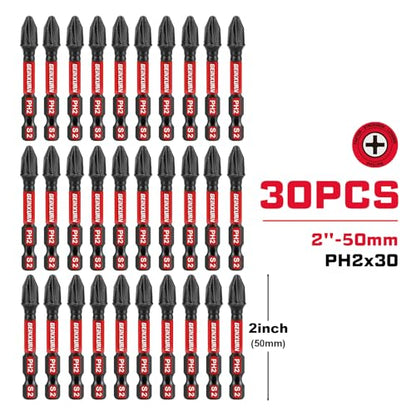 Geinxurn Impact Tough #2 Phillips 2 in. Insert Driver Bits,30Pack Bulk PH2 Screwdriver Bits Set - size: 2"-PH2-30PCS